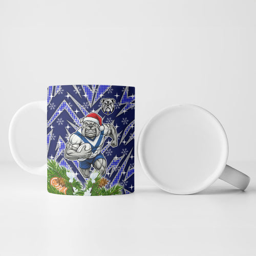 Personalised Bulldogs Rugby Christmas Ceramic Mug Santa Rugby Mascot - Pine Wreath Festive