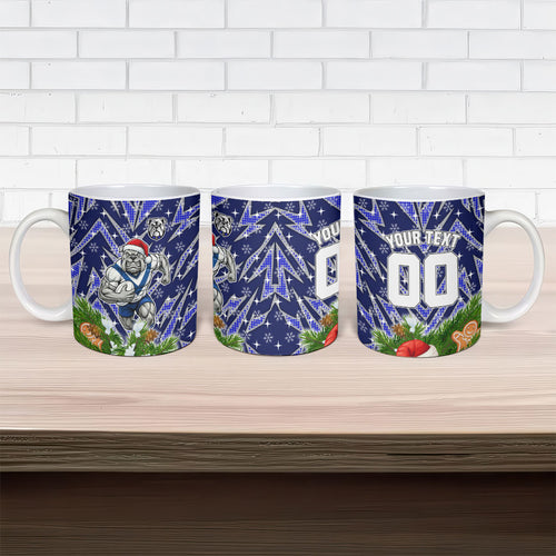 Personalised Bulldogs Rugby Christmas Ceramic Mug Santa Rugby Mascot - Pine Wreath Festive