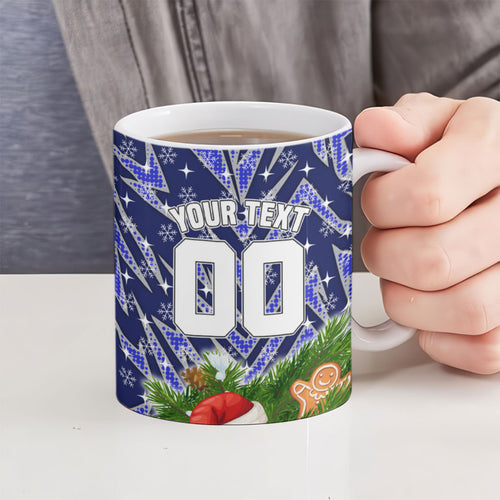 Personalised Bulldogs Rugby Christmas Ceramic Mug Santa Rugby Mascot - Pine Wreath Festive