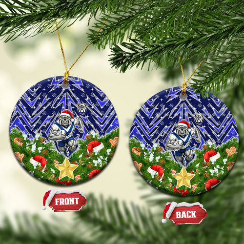 Bulldogs Rugby Christmas Ceramic Ornament Santa Rugby Mascot - Pine Wreath Festive