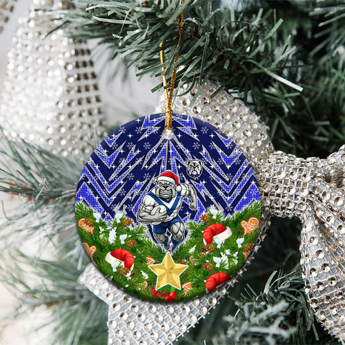 Bulldogs Rugby Christmas Ceramic Ornament Santa Rugby Mascot - Pine Wreath Festive
