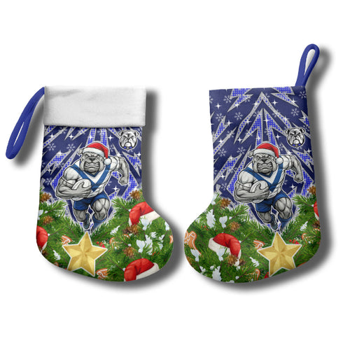 Bulldogs Rugby Christmas Stocking Santa Rugby Mascot - Pine Wreath Festive