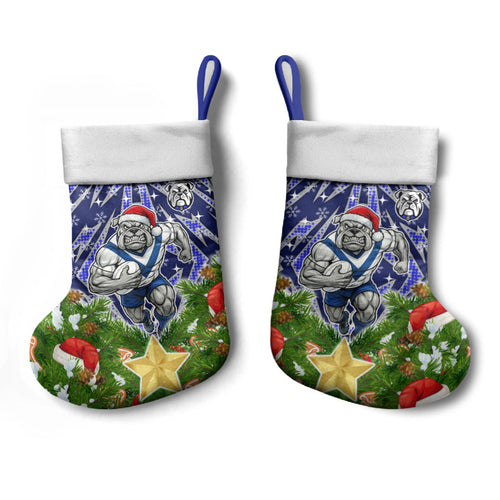 Bulldogs Rugby Christmas Stocking Santa Rugby Mascot - Pine Wreath Festive