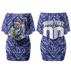 Personalised Bulldogs Rugby Christmas Couples Matching Off Shoulder Short Dress and Hawaiian Shirt Santa Rugby Mascot - Pine Wreath Festive