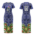 Personalised Bulldogs Rugby Christmas Couples Matching Short Sleeve Bodycon Dress and Long Sleeve Button Shirt Santa Rugby Mascot - Pine Wreath Festive
