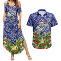 Personalised Bulldogs Rugby Christmas Couples Matching Summer Maxi Dress and Hawaiian Shirt Santa Rugby Mascot - Pine Wreath Festive