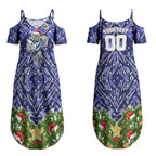 Personalised Bulldogs Rugby Christmas Couples Matching Summer Maxi Dress and Hawaiian Shirt Santa Rugby Mascot - Pine Wreath Festive