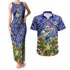 Personalised Bulldogs Rugby Christmas Couples Matching Tank Maxi Dress and Hawaiian Shirt Santa Rugby Mascot - Pine Wreath Festive