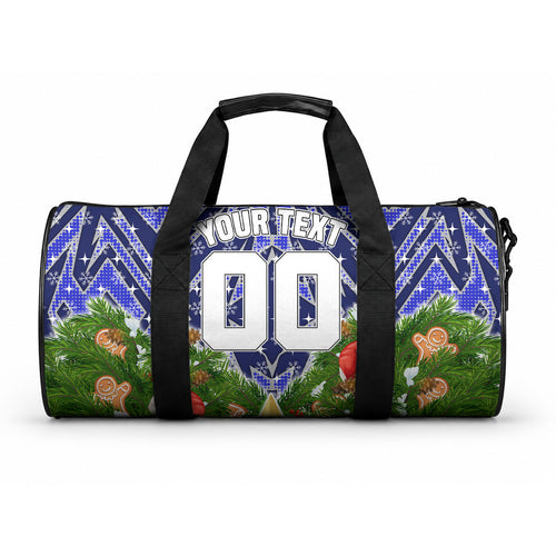 Personalised Bulldogs Rugby Christmas Duffle Bag Santa Rugby Mascot - Pine Wreath Festive