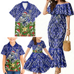 Personalised Bulldogs Rugby Christmas Family Matching Mermaid Dress and Hawaiian Shirt Santa Rugby Mascot - Pine Wreath Festive