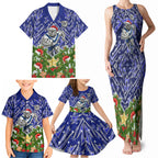 Personalised Bulldogs Rugby Christmas Family Matching Tank Maxi Dress and Hawaiian Shirt Santa Rugby Mascot - Pine Wreath Festive