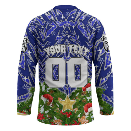 Personalised Bulldogs Rugby Christmas Hockey Jersey Santa Rugby Mascot - Pine Wreath Festive