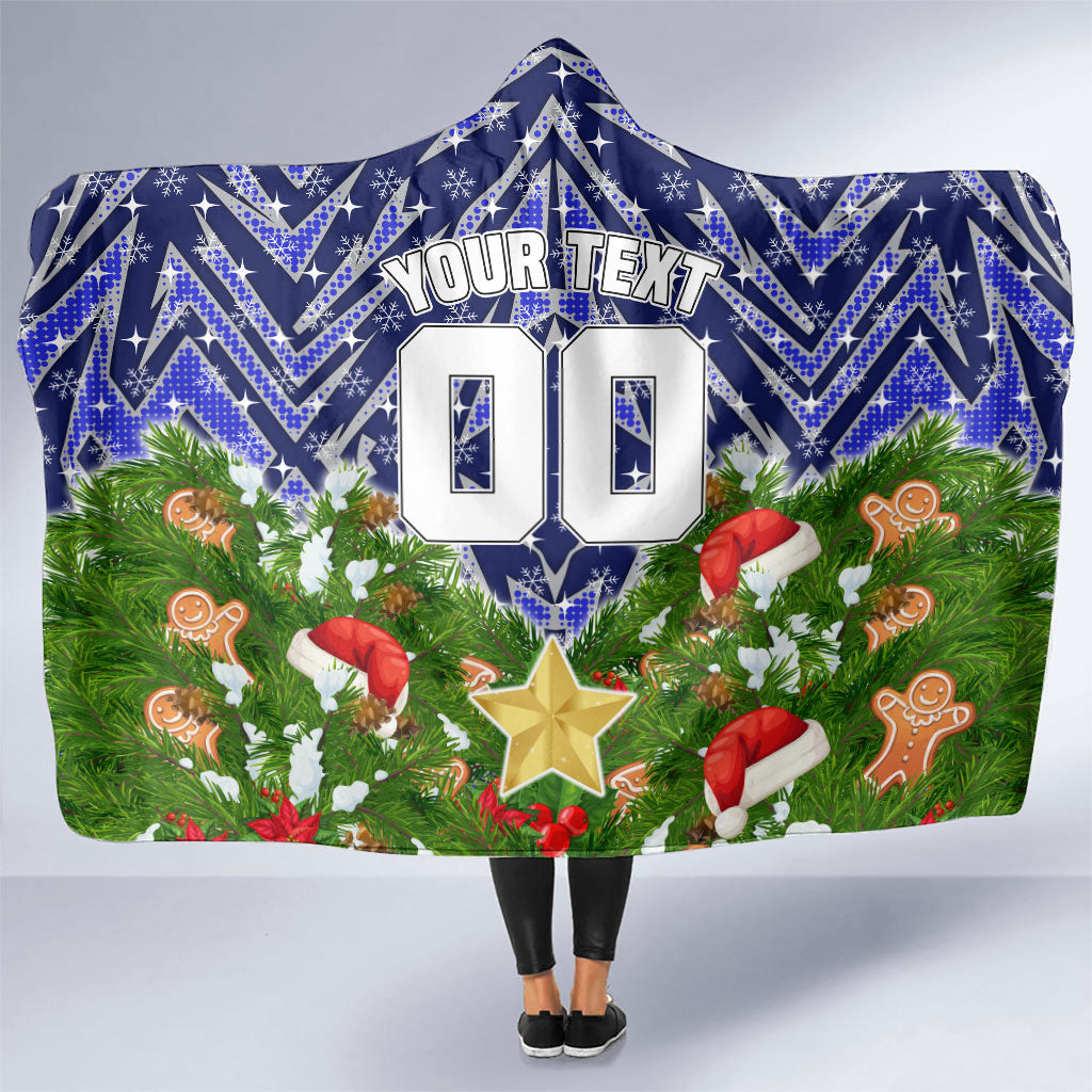 Personalised Bulldogs Rugby Christmas Hooded Blanket Santa Rugby Mascot - Pine Wreath Festive