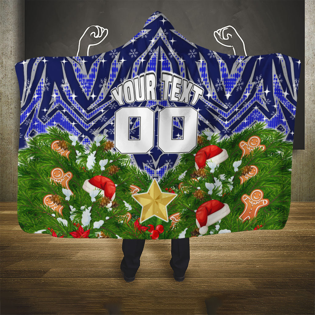 Personalised Bulldogs Rugby Christmas Hooded Blanket Santa Rugby Mascot - Pine Wreath Festive