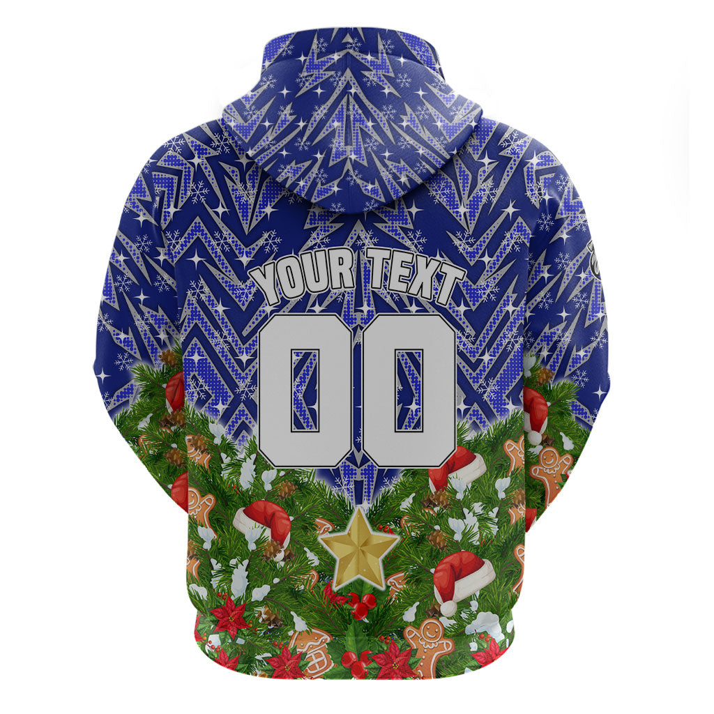 Personalised Bulldogs Rugby Christmas Hoodie Santa Rugby Mascot - Pine Wreath Festive