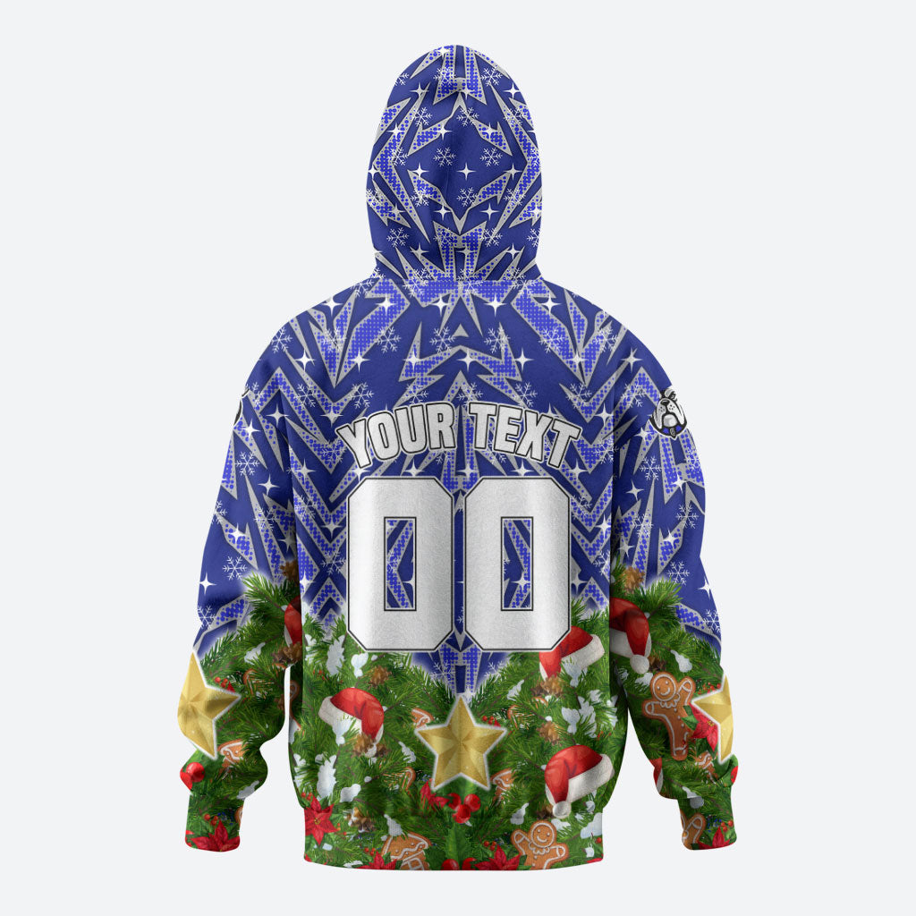 Personalised Bulldogs Rugby Christmas Hoodie Santa Rugby Mascot - Pine Wreath Festive
