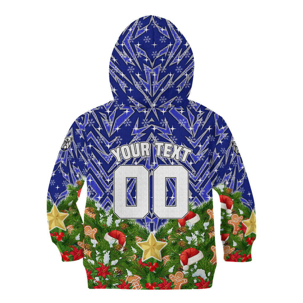 Personalised Bulldogs Rugby Christmas Kid Hoodie Santa Rugby Mascot - Pine Wreath Festive