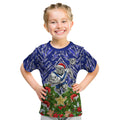 Personalised Bulldogs Rugby Christmas Kid T Shirt Santa Rugby Mascot - Pine Wreath Festive