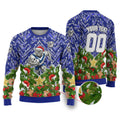 Personalised Bulldogs Rugby Christmas Ugly Christmas Sweater Santa Rugby Mascot - Pine Wreath Festive