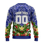 Personalised Bulldogs Rugby Christmas Ugly Christmas Sweater Santa Rugby Mascot - Pine Wreath Festive