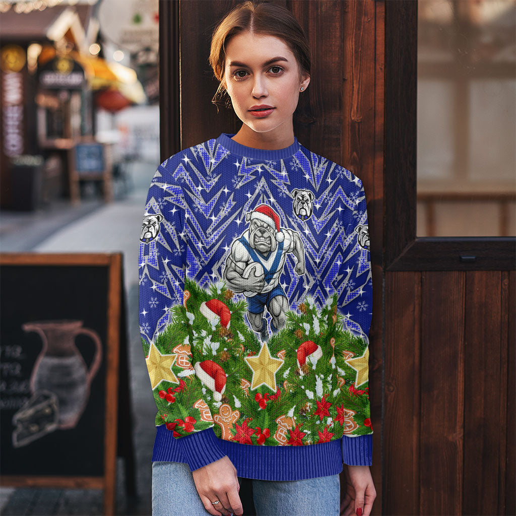 Personalised Bulldogs Rugby Christmas Ugly Christmas Sweater Santa Rugby Mascot - Pine Wreath Festive