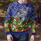 Personalised Bulldogs Rugby Christmas Ugly Christmas Sweater Santa Rugby Mascot - Pine Wreath Festive