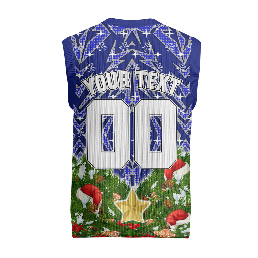 Personalised Bulldogs Rugby Christmas Knitted V-Neck Vest Santa Rugby Mascot - Pine Wreath Festive