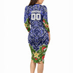 Personalised Bulldogs Rugby Christmas Long Sleeve Bodycon Dress Santa Rugby Mascot - Pine Wreath Festive