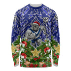 Personalised Bulldogs Rugby Christmas Long Sleeve Shirt Santa Rugby Mascot - Pine Wreath Festive