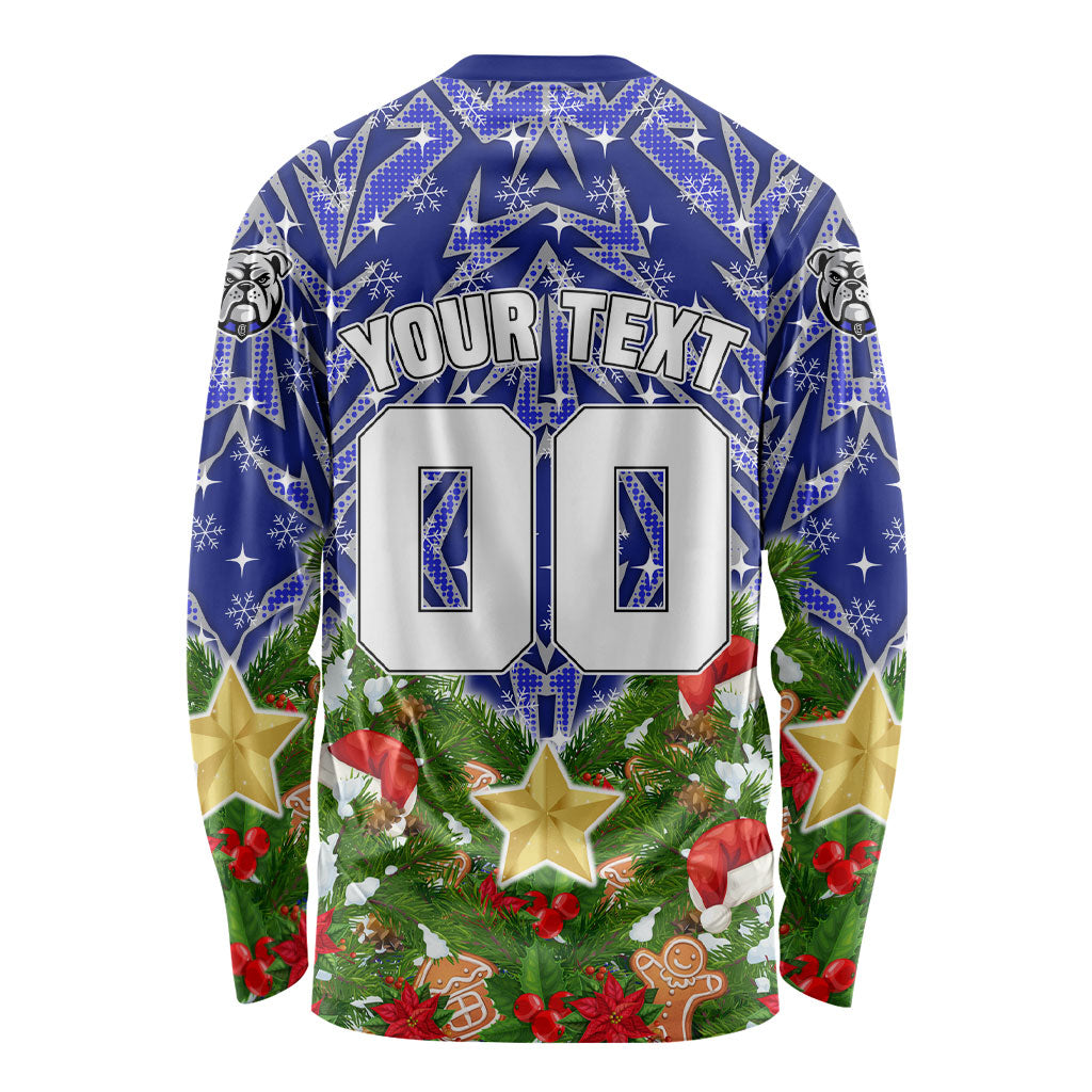 Personalised Bulldogs Rugby Christmas Long Sleeve Shirt Santa Rugby Mascot - Pine Wreath Festive