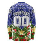 Personalised Bulldogs Rugby Christmas Long Sleeve Shirt Santa Rugby Mascot - Pine Wreath Festive