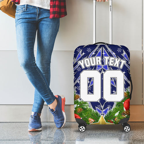 Personalised Bulldogs Rugby Christmas Luggage Cover Santa Rugby Mascot - Pine Wreath Festive