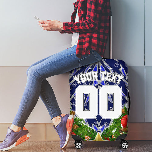 Personalised Bulldogs Rugby Christmas Luggage Cover Santa Rugby Mascot - Pine Wreath Festive