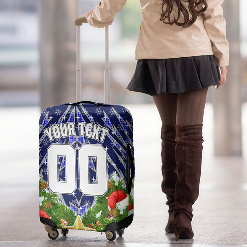 Personalised Bulldogs Rugby Christmas Luggage Cover Santa Rugby Mascot - Pine Wreath Festive