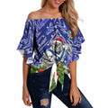 Personalised Bulldogs Rugby Christmas Off Shoulder Wrap Waist Top Santa Rugby Mascot - Pine Wreath Festive