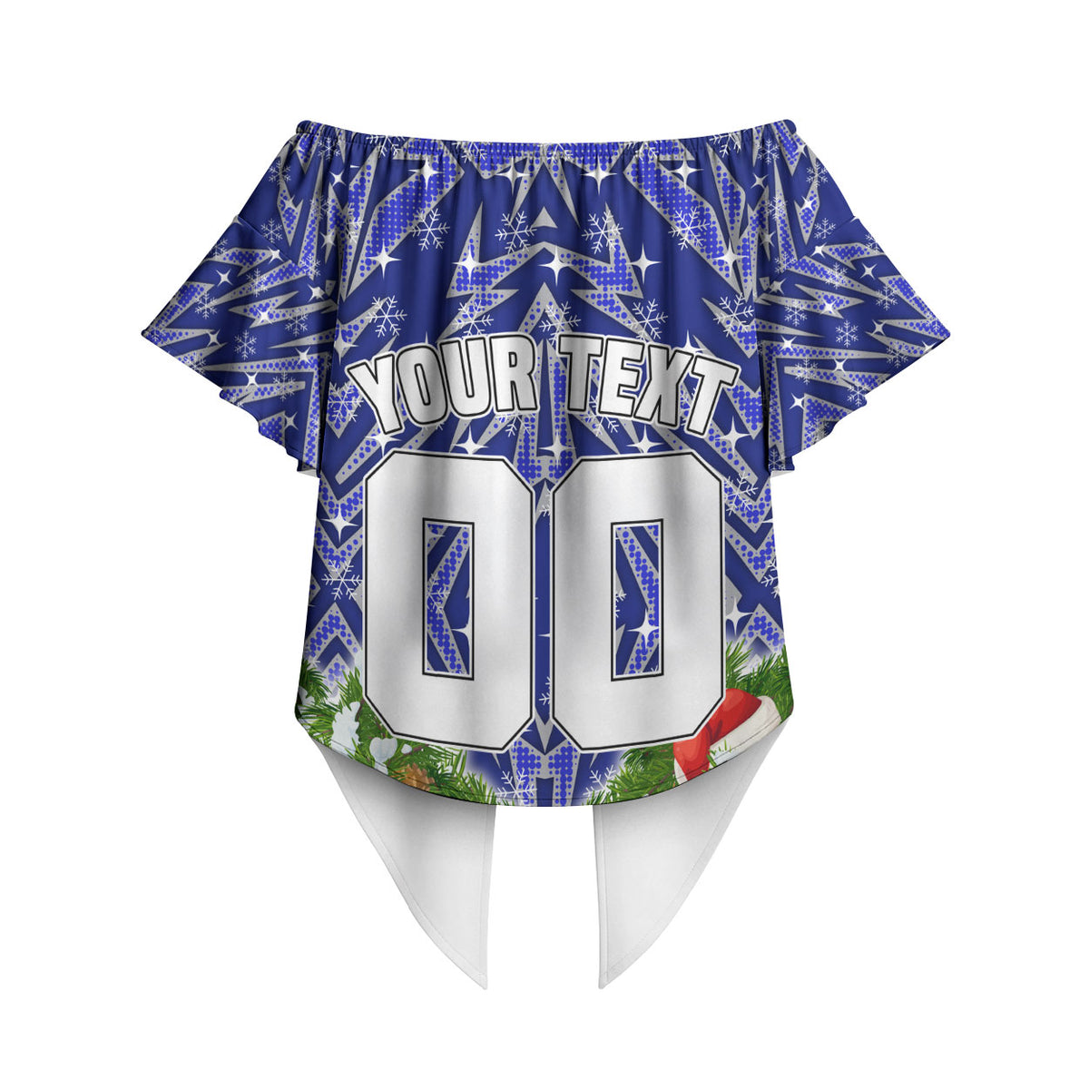 Personalised Bulldogs Rugby Christmas Off Shoulder Wrap Waist Top Santa Rugby Mascot - Pine Wreath Festive
