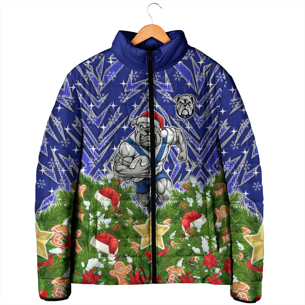 Personalised Bulldogs Rugby Christmas Padded Jacket Santa Rugby Mascot - Pine Wreath Festive