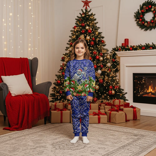 Personalised Bulldogs Rugby Christmas Pajama Set Santa Rugby Mascot - Pine Wreath Festive