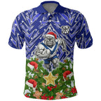 Personalised Bulldogs Rugby Christmas Polo Shirt Santa Rugby Mascot - Pine Wreath Festive