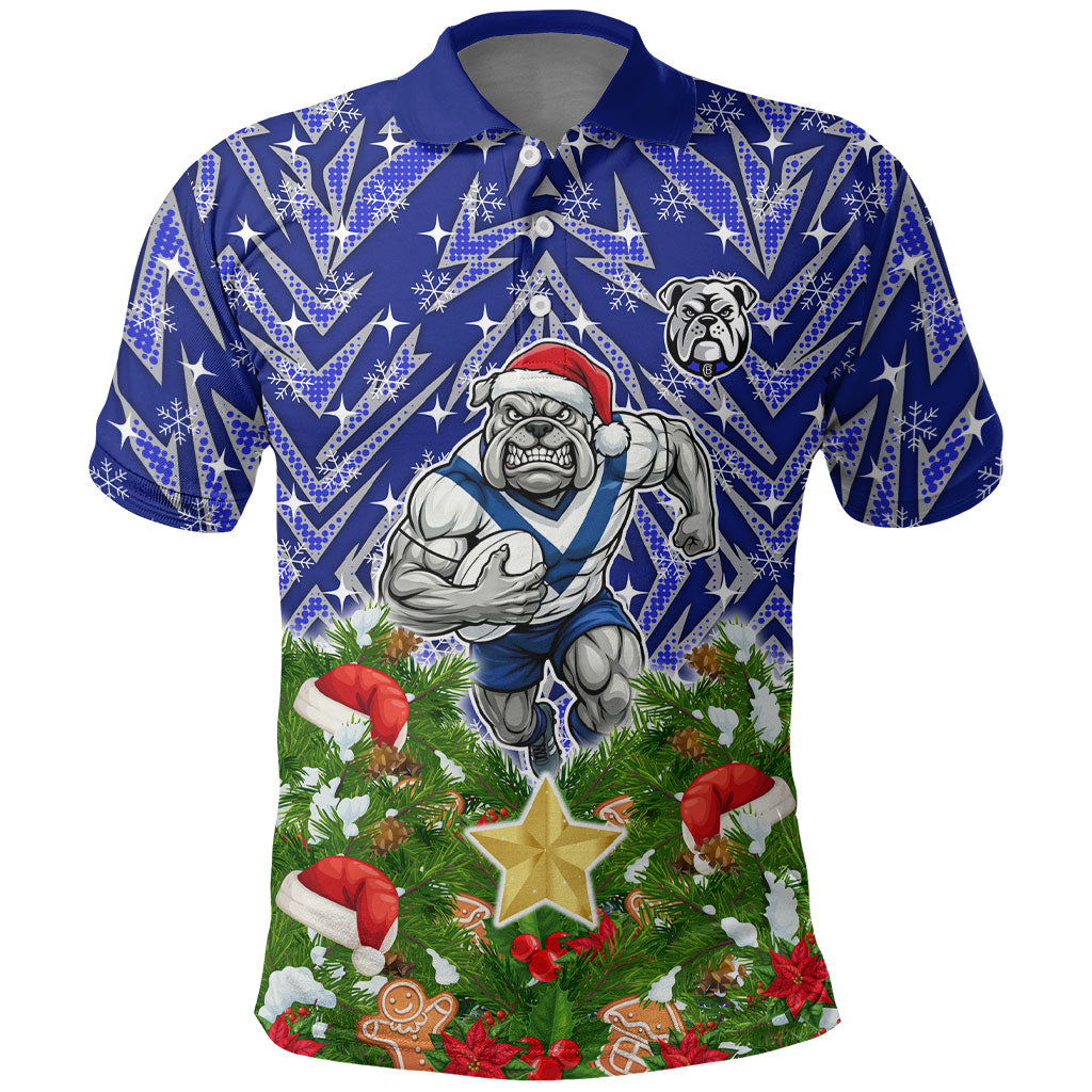Personalised Bulldogs Rugby Christmas Polo Shirt Santa Rugby Mascot - Pine Wreath Festive