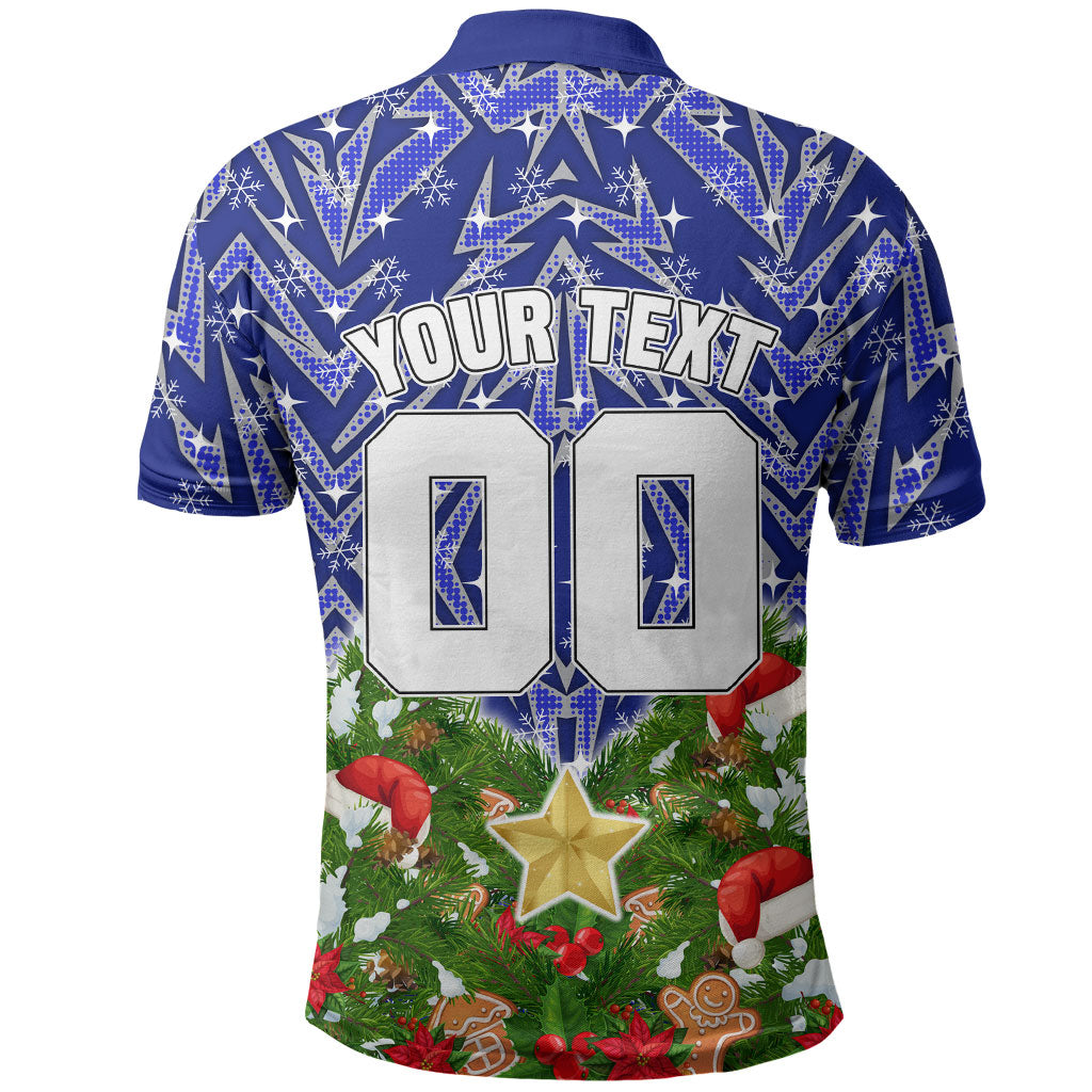 Personalised Bulldogs Rugby Christmas Polo Shirt Santa Rugby Mascot - Pine Wreath Festive