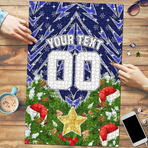 Personalised Bulldogs Rugby Christmas Puzzle Santa Rugby Mascot - Pine Wreath Festive