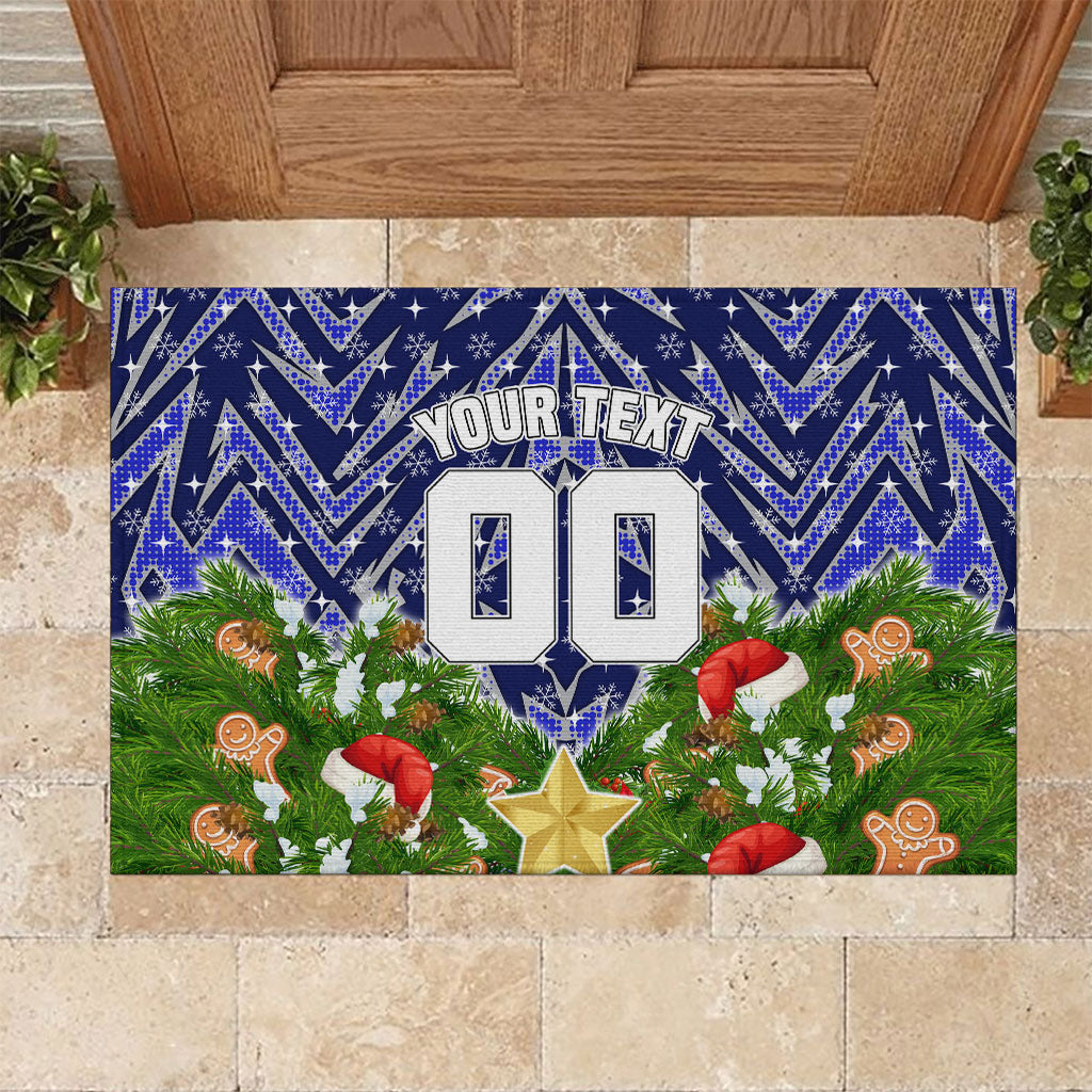 Personalised Bulldogs Rugby Christmas Rubber Doormat Santa Rugby Mascot - Pine Wreath Festive