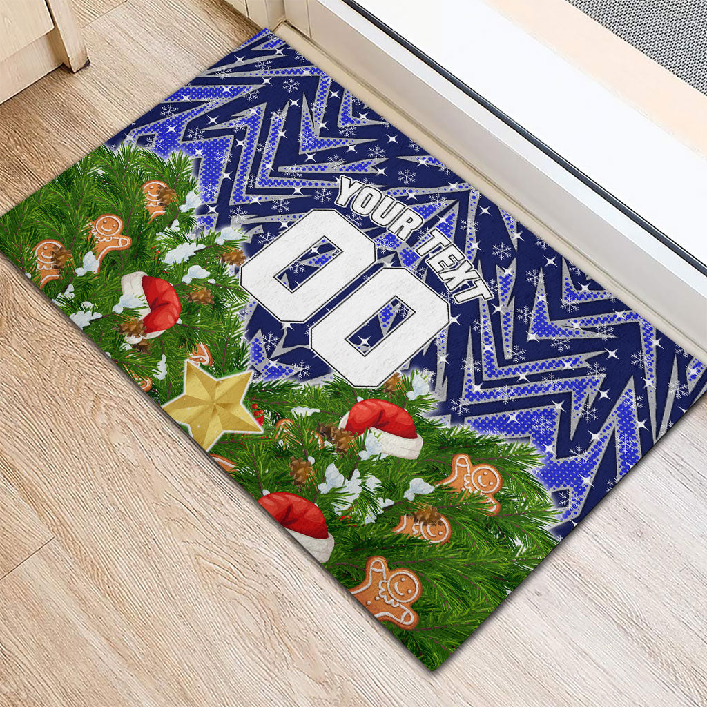 Personalised Bulldogs Rugby Christmas Rubber Doormat Santa Rugby Mascot - Pine Wreath Festive