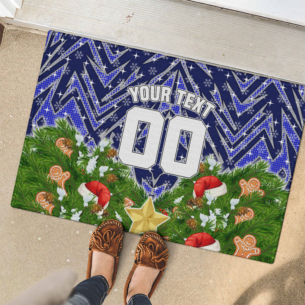 Personalised Bulldogs Rugby Christmas Rubber Doormat Santa Rugby Mascot - Pine Wreath Festive