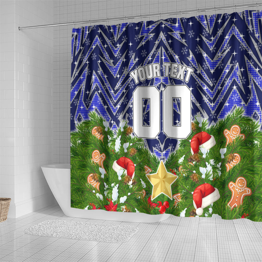 Personalised Bulldogs Rugby Christmas Shower Curtain Santa Rugby Mascot - Pine Wreath Festive