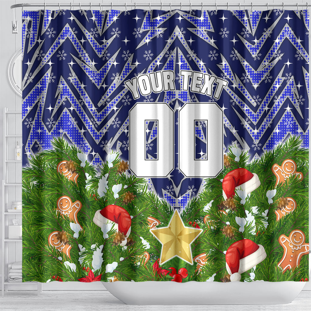 Personalised Bulldogs Rugby Christmas Shower Curtain Santa Rugby Mascot - Pine Wreath Festive