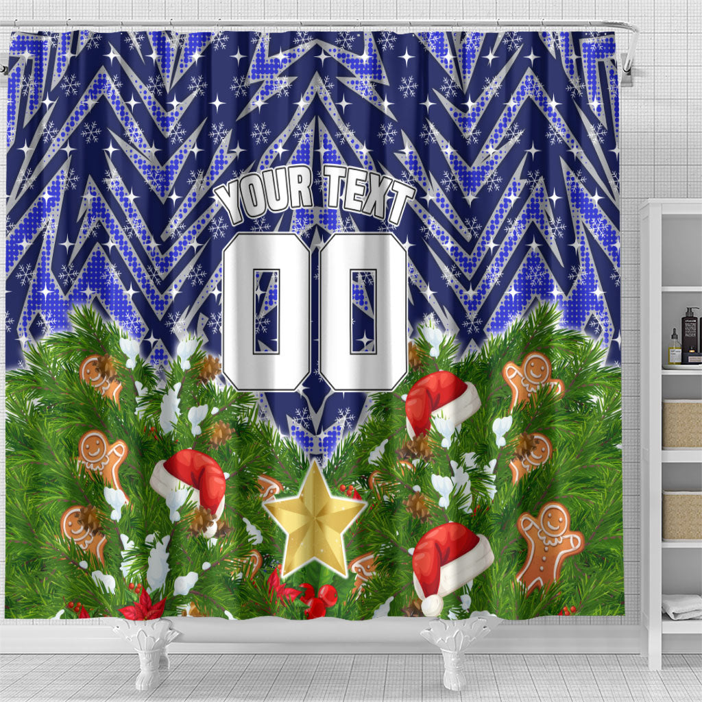Personalised Bulldogs Rugby Christmas Shower Curtain Santa Rugby Mascot - Pine Wreath Festive