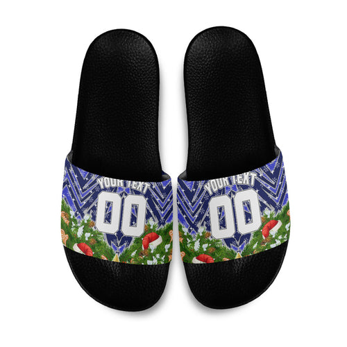 Personalised Bulldogs Rugby Christmas Slide Sandals Santa Rugby Mascot - Pine Wreath Festive
