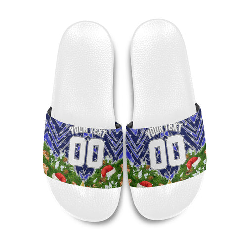 Personalised Bulldogs Rugby Christmas Slide Sandals Santa Rugby Mascot - Pine Wreath Festive